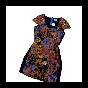 Maeve Vibrant Floral Dress with Blue and Gold Accents‎